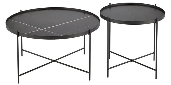 Set 2 masute cafea JULIETA, negru cu efect de marmura/negru