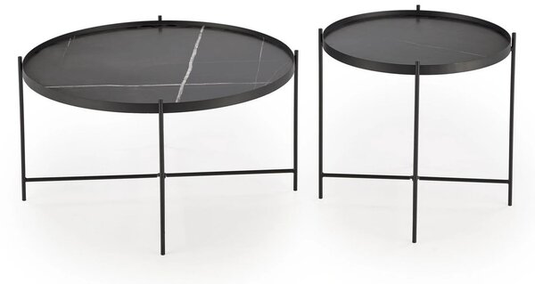 Set 2 masute cafea JULIETA, negru cu efect de marmura/negru
