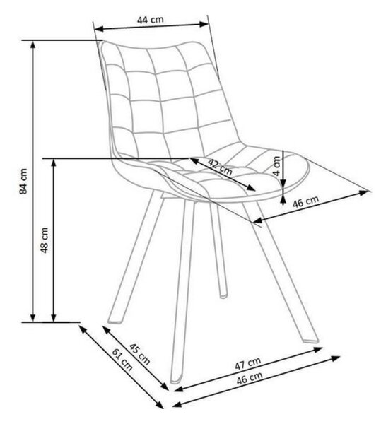 Scaun tapitat stofa K332, caramiziu/negru, catifea/metal, 46x61x84 cm