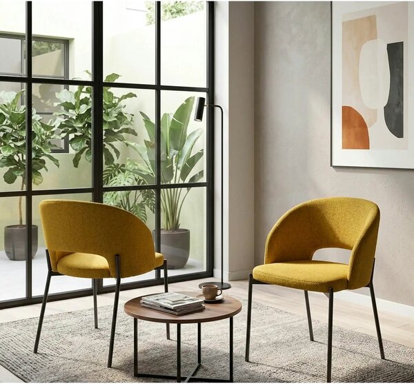 Scaun K373, galben/negru, stofa clasica/metal, 51x57x77 cm