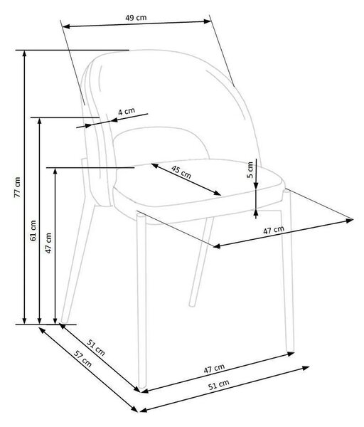 Scaun K373, galben/negru, stofa clasica/metal, 51x57x77 cm
