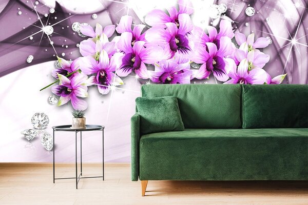 Tapet flori violete pe fundal abstract