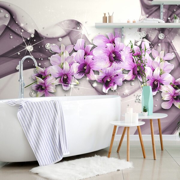 Tapet flori violete pe fundal abstract