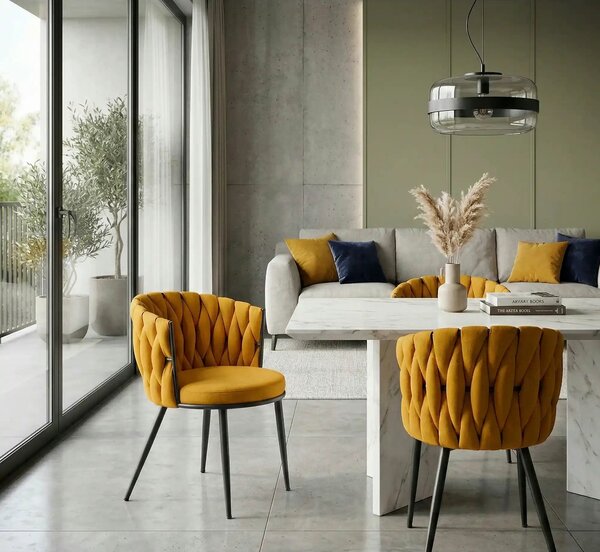 Scaun K516, galben/negru, stofa clasica/metal, 57x60x79 cm