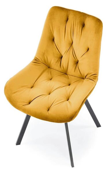 Scaun rotativ K519, galben/negru, stofa catifelata/metal, 54x63x86 cm