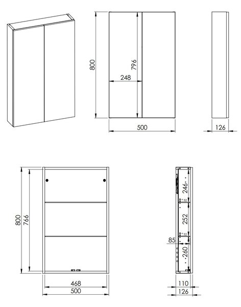 Elita For All dulap 50x12.6x80 cm laterala pe perete nucă RE140500067060