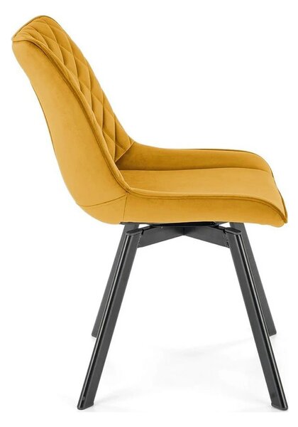 Scaun rotativ K520, galben mustar/negru, stofa catifelata/metal, 45x63