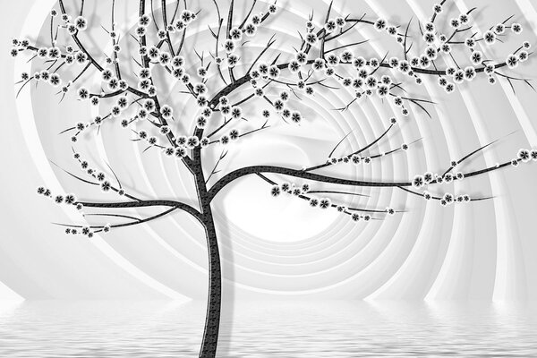 Tapet copac modern pe fundal abstract în alb-negru