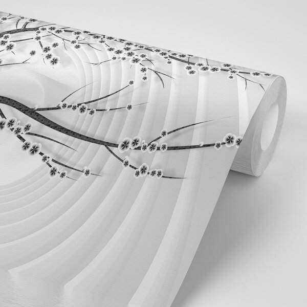 Tapet copac modern pe fundal abstract în alb-negru