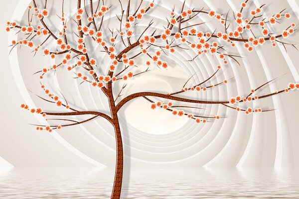 Tapet copac modern pe fundal abstract