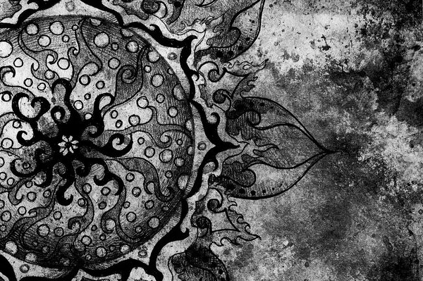 Tapet Mandala în alb-negru