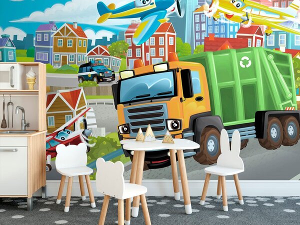 Tapet camion de gunoi în oraș