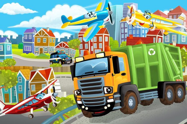 Tapet camion de gunoi în oraș