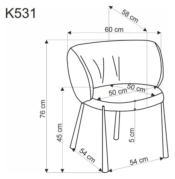 Scaun K531, bej/negru, stofa catifelata/metal, 60x58x76 cm