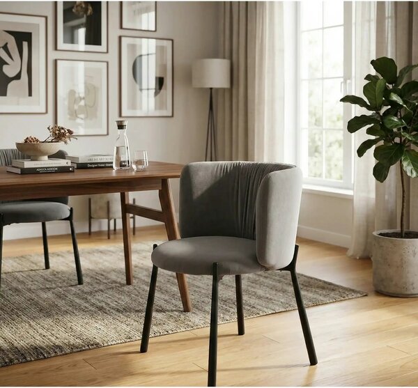 Scaun K531, gri/negru, stofa catifelata/metal, 60x58x76 cm
