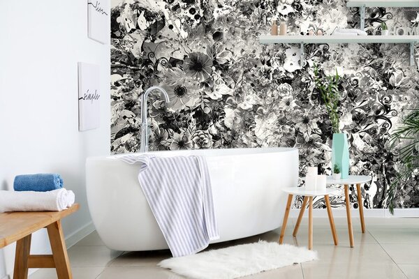 Tapet flori în design alb-negru