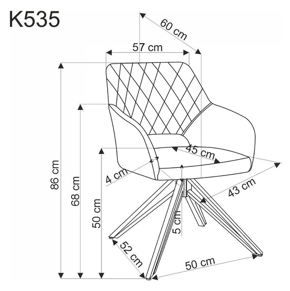 Scaun rotativ K535, verde inchis/negru, stofa catifelata/metal, 57x60x