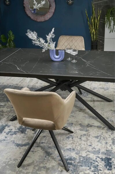 Scaun rotativ K535, bej/negru, stofa catifelata/metal, 57x60x86 cm