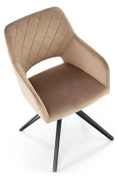 Scaun rotativ K535, bej/negru, stofa catifelata/metal, 57x60x86 cm