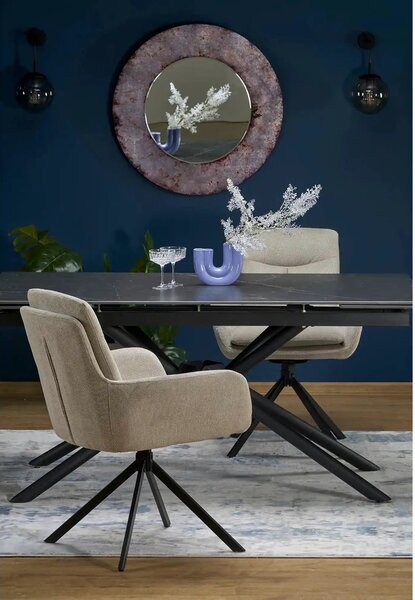 Masa blat ceramica/metal VITORINO, negru, 160/220x90x75 cm