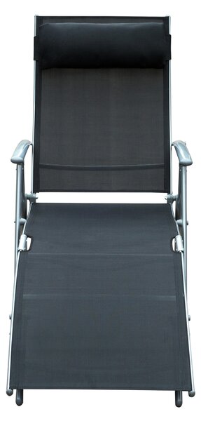 Outsunny Șezlong de Grădină Pliabil cu Pernă și Spătar cu 7 Poziții de Înclinare, 137x63.5x100.5 cm, Negru | Aosom Romania