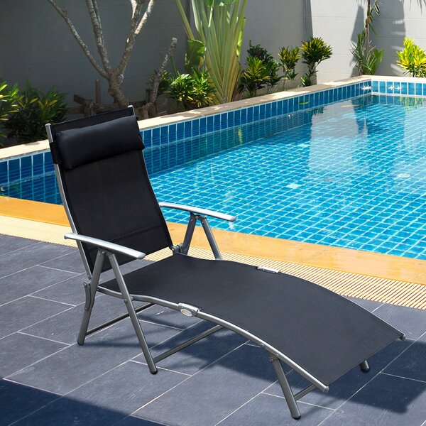 Outsunny Șezlong de Grădină Pliabil cu Pernă și Spătar cu 7 Poziții de Înclinare, 137x63.5x100.5 cm, Negru | Aosom Romania