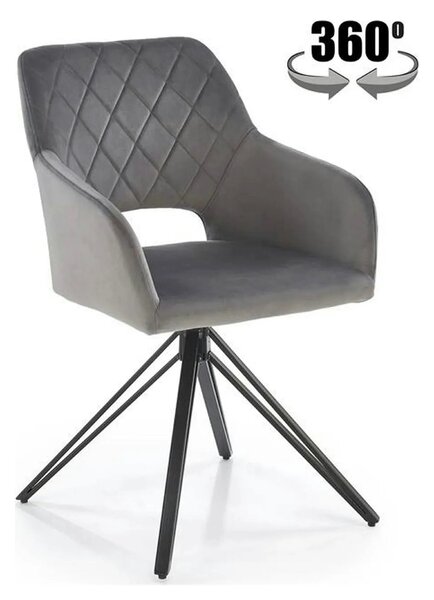 Scaun rotativ K535, gri/negru, stofa catifelata/metal, 57x60x86 cm