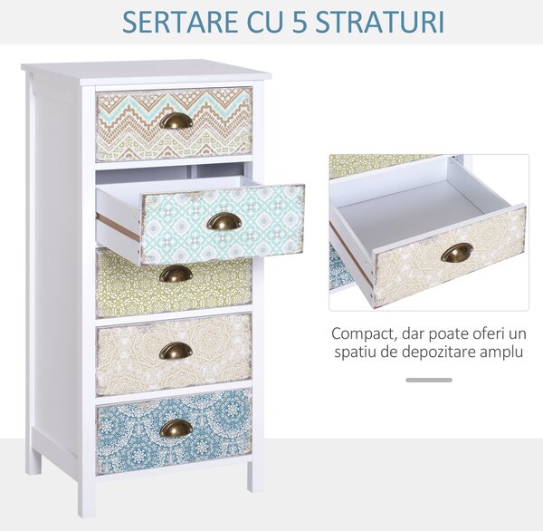 Comoda Dulapior Vintage cu 5 Sertare Fantezie, 46x34x97.5cm HOMCOM | Aosom Romania