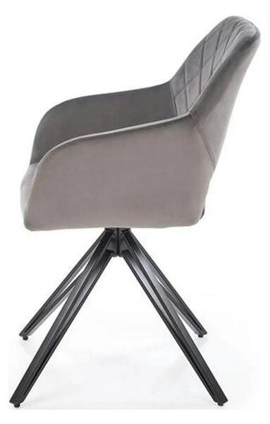 Scaun rotativ K535, gri/negru, stofa catifelata/metal, 57x60x86 cm