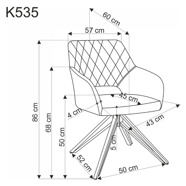Scaun rotativ K535, gri/negru, stofa catifelata/metal, 57x60x86 cm