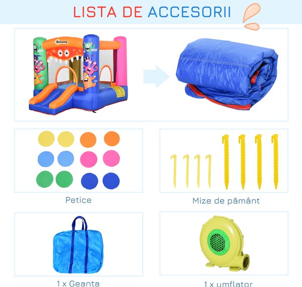 Outsunny Casă de Joacă Gonflabilă, Castel cu Tobogan și Trambulină, pentru Copii, 2.9x2x1.6m | Aosom Romania
