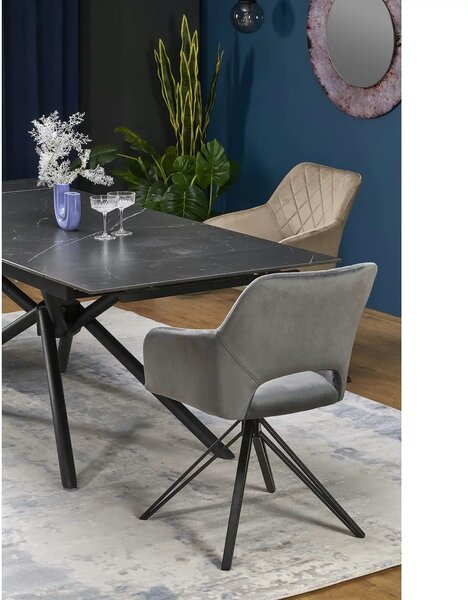 Scaun rotativ K535, gri/negru, stofa catifelata/metal, 57x60x86 cm