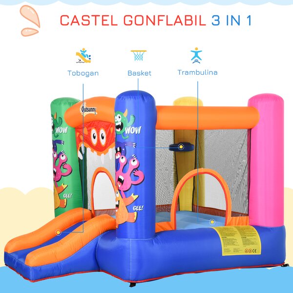 Outsunny Casă de Joacă Gonflabilă, Castel cu Tobogan și Trambulină, pentru Copii, 2.9x2x1.6m | Aosom Romania