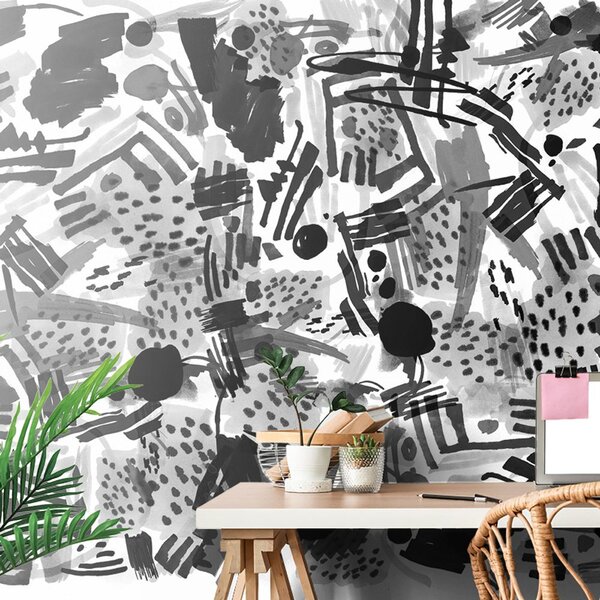 Tapet abstracție pop art în alb-negru