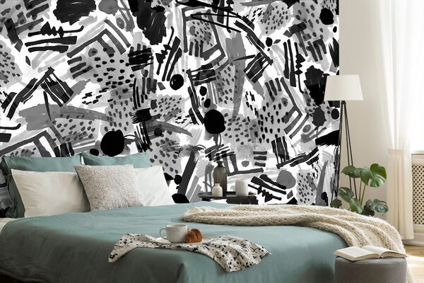 Tapet abstracție pop art în alb-negru