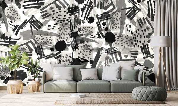 Tapet abstracție pop art în alb-negru