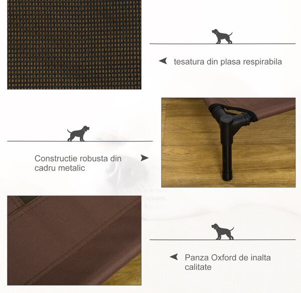 PawHut Sezlong Caini Metal și Panza Oxford, Confort Superior 92x76x18cm, Maro și Negru | Aosom Romania