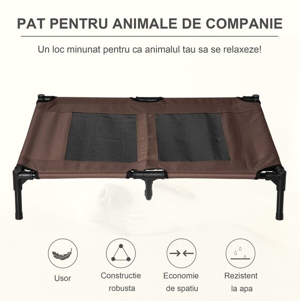 PawHut Sezlong Caini Metal și Panza Oxford, Confort Superior 92x76x18cm, Maro și Negru | Aosom Romania