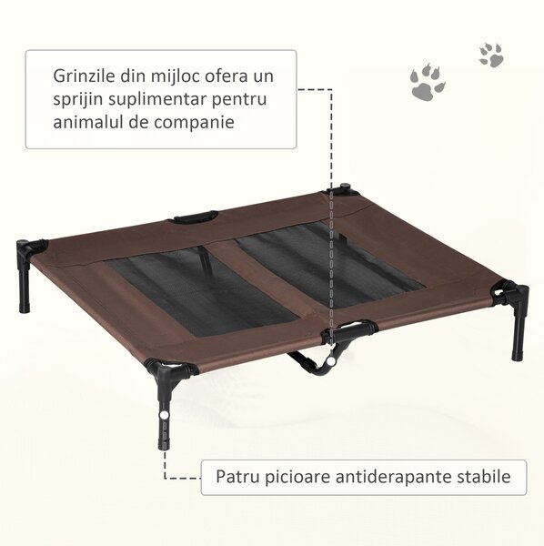 PawHut Sezlong Caini Metal și Panza Oxford, Confort Superior 92x76x18cm, Maro și Negru | Aosom Romania