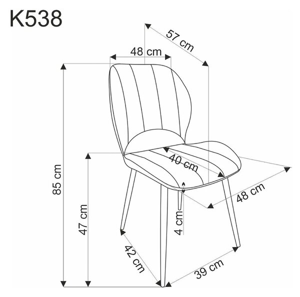 Scaun K538, verde/negru, stofa catifelata/metal, 48x57x85 cm