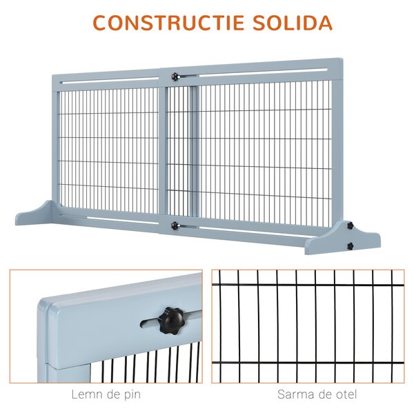 PawHut Poartă de Siguranță Extensibilă pentru Câini Lemn/Oțel Interior Albastru Închis 104-183cm | Aosom Romania