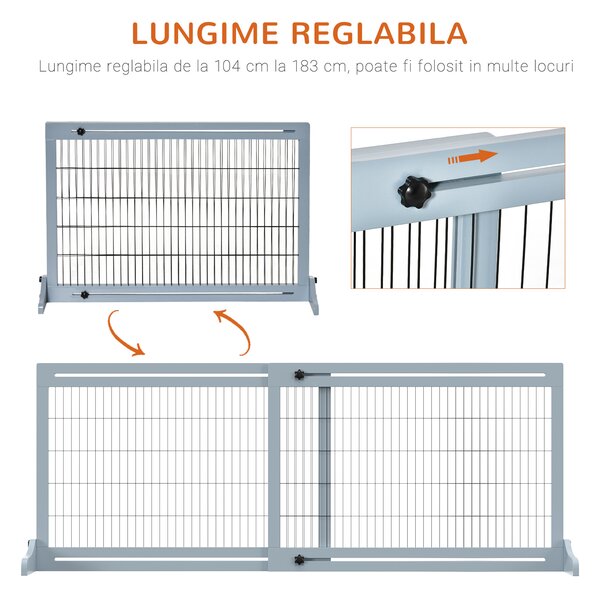 PawHut Poartă de Siguranță Extensibilă pentru Câini Lemn/Oțel Interior Albastru Închis 104-183cm | Aosom Romania