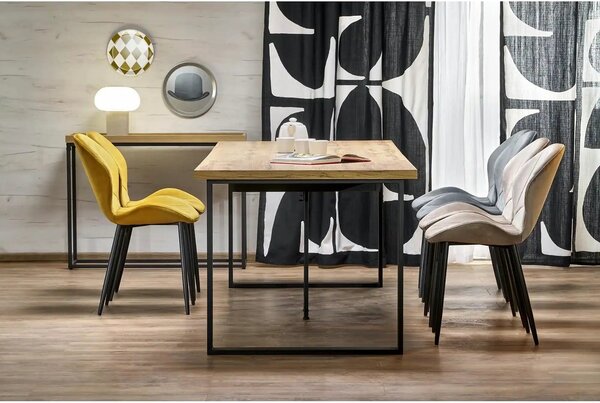 Scaun K538, galben mustar/negru, stofa catifelata/metal, 48x57x85 cm