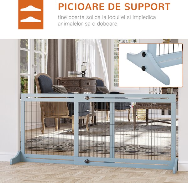 PawHut Poartă de Siguranță Extensibilă pentru Câini Lemn/Oțel Interior Albastru Închis 104-183cm | Aosom Romania