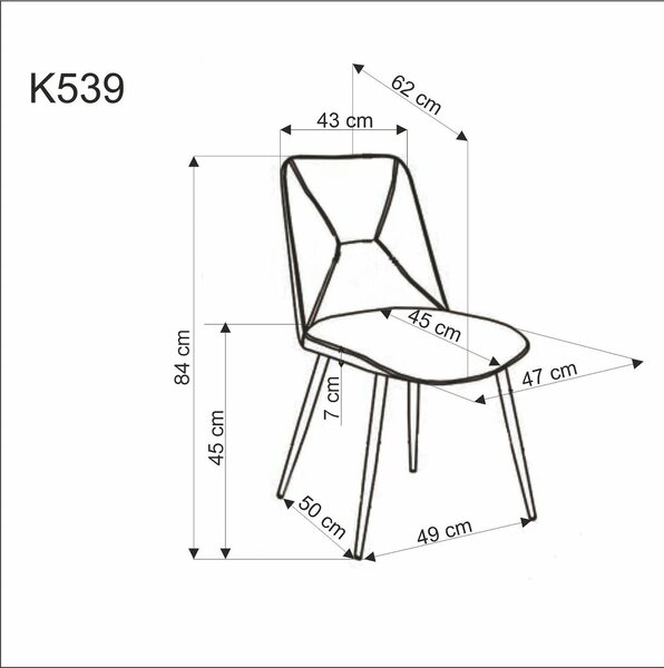 Scaun K539, verde inchis/negru, stofa catifelata/metal, 50x62x84 cm