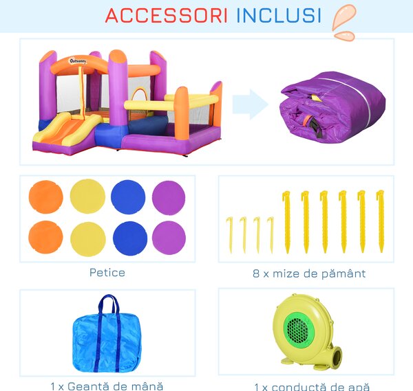 Castel Gonflabil pentru Copii Outsunny cu Trambulina si Piscina, Multicolor, 300x280x170cm | Aosom Romania
