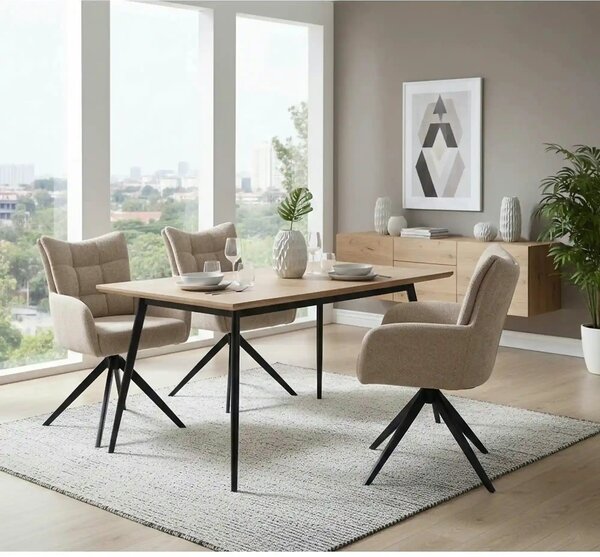 Scaun rotativ K540, bej/negru, stofa clasica/metal, 60x63x89 cm