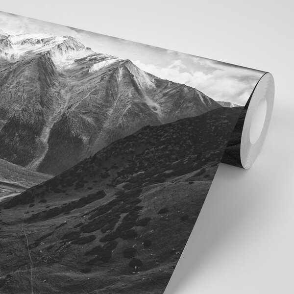 Fototapet panorama montană în alb-negru