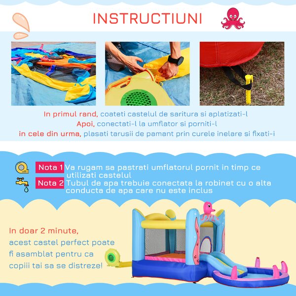 Outsunny Castel Gonflabil cu Trambulină și Tobogan, pentru Copii 3-12 Ani, 380x200x180cm, Multicolor | Aosom Romania