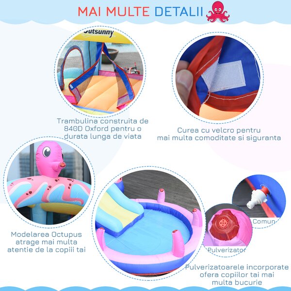 Outsunny Castel Gonflabil cu Trambulină și Tobogan, pentru Copii 3-12 Ani, 380x200x180cm, Multicolor | Aosom Romania
